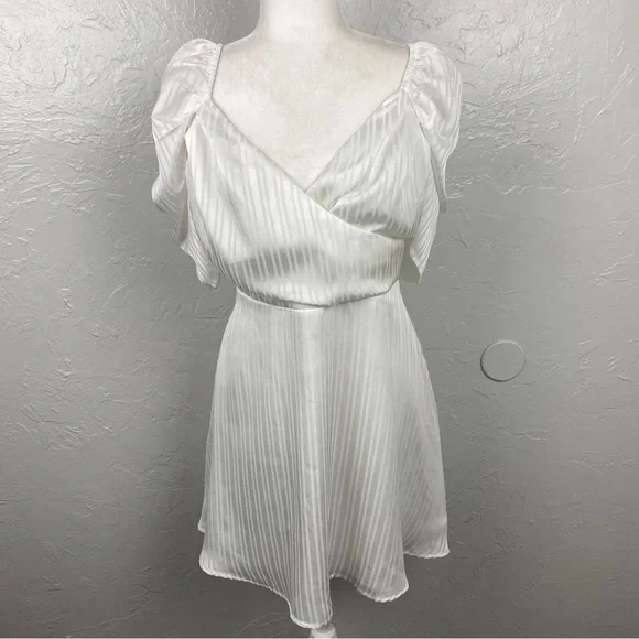 Lulus Dance After Dark White Satin Striped
Skater mini Dress Large - Picture 2 of 10